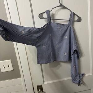 Forever 21 blue striped off the shoulder blouse